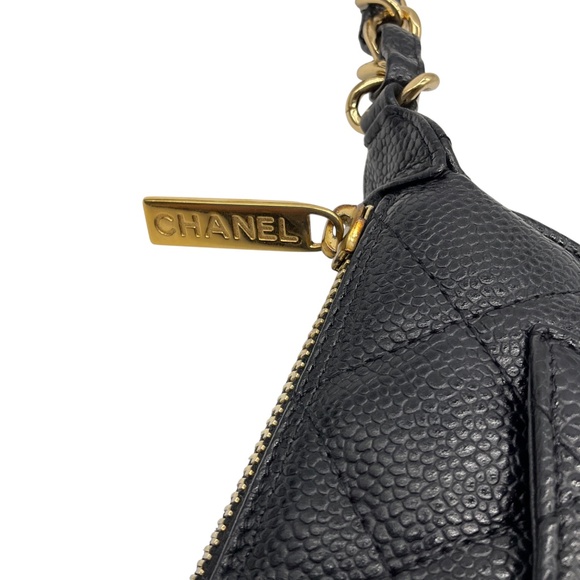 CHANEL BLACK / GOLD HARDWARE CC LOGO QUILTED CAVIAR LEATHER TIMELESS POCHETTE SH - Picture 10 of 16